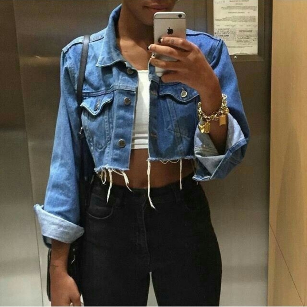 Cropped Denim Stud Jean Jacket